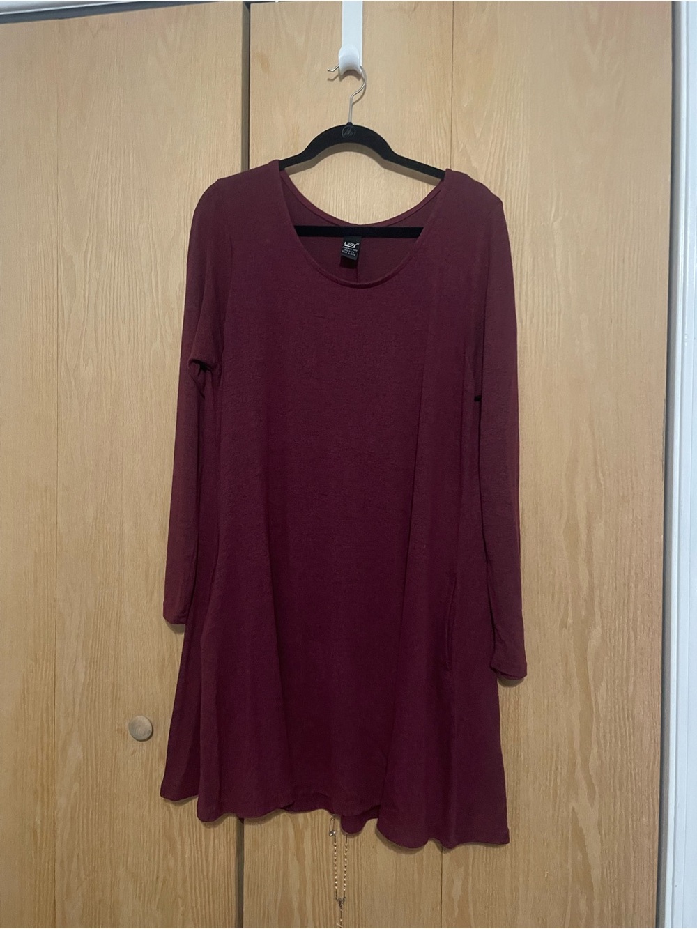 Long Sleeve Burgundy Plush Knit Dress